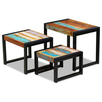 vidaXL Side Table Set of 3 Nesting End Table Coffee Table Solid Wood Reclaimed