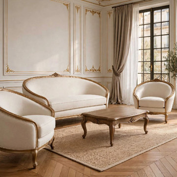 Custom Solid Teak Wood Sofa Set | Elegant French Provincial Living Room