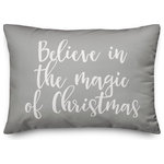 Designs Direct Creative Group - Believe, The Magic of Christmas, Gray 14x20 Lumbar Pillow - Decorate for Christmas with this holiday-themed pillow. Digitally printed on demand, this  design displays vibrant colors. The result is a beautiful accent piece that will make you the envy of the neighborhood this winter season.