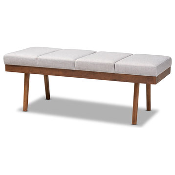 Larisa Mid-Century Modern Grayish Beige Fabric Upholstered Wood Bench