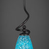 Capri Stem Mini Pendant In Dark Granite, 5.5" Turquoise Fusion Glass