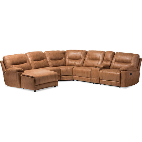 Mistral Light Brown Palomino Suede 6-Piece Sectional With Recliners