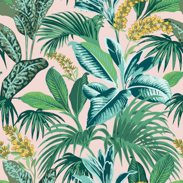 Havana Palm Peel and Stick Wallpaper, Pink Botanical, 28 Sq Ft