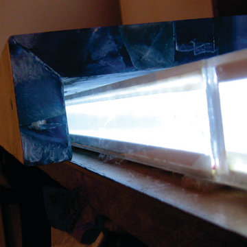 Caesarstone’s Concetto Collection Blue Agate backlit with SLABlite