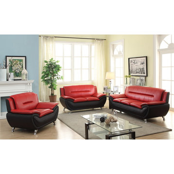 Oreo Black and Red Living Room Collection, 3-Piece Set