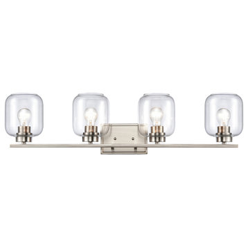 Light Wall Sconce, Satin Nickel With Clear Glass, Satin Nickel, 4-Light