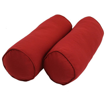 20"X8" Double-Corded Solid Twill Bolster Pillows, Set of 2, Ruby Red