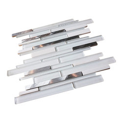 Glossy and Matte White With Aluminum Random Brick Straight Pattern Glass Mosaic - Home Accessories & Decor