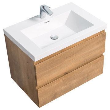 Alma-Pre Wall Mount Vanity With White Sink, Natural Oak, 30"