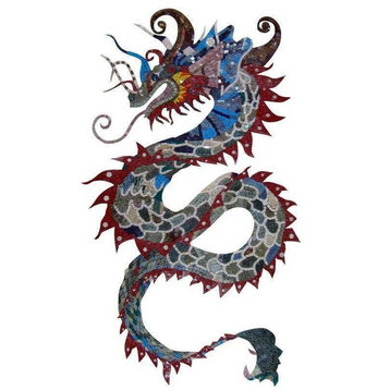 Chinese Colorful Dragon Marble Mosaic, 28"x47"