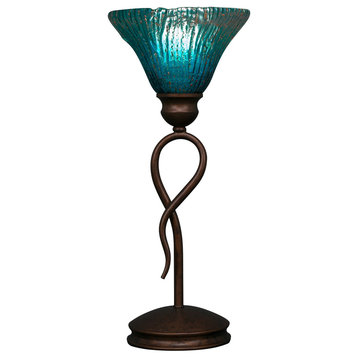 Leaf Mini Table Lamp In Bronze, 7" Teal Crystal Glass