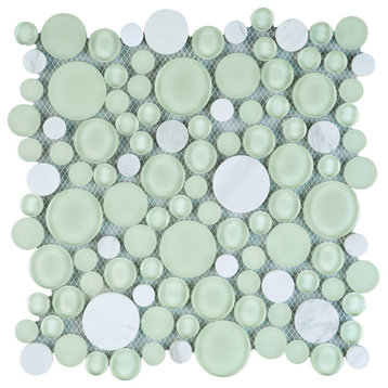 10.5"x10.5" Poppy Bubble Glass Mosaic Tile Sheet, Cloud Mint