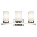 Kichler - Bath 3-Light, Brushed Nickel - Streamlined and simple. This Crosby 3 light bath light in Brushed Nickel delivers clean lines for a contemporary style. The clear glass shades enhance this minimalistic design.