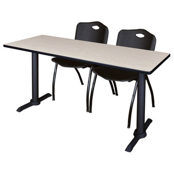 Cain 60" x 24" Training Table- Maple & 2 'M' Stack Chairs- Black