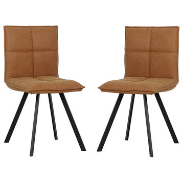 Wesley Modern Leather Dining Chair With Metal Legs Set of 2 Light Brown