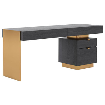 Modrest Trahan Modern Gray Elm and Gold Office Desk