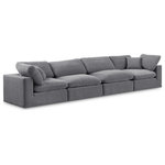 Meridian Furniture - Comfy Upholstered Modular Sofa, Grey, 4-Piece: 2 Armless Chair, 2 Corner Chair, Velvet - Give your space a whole new look with this grey Comfy velvet sofa. This handsome sofa fits nicely with other items in the Comfy collection and is a versatile seating option designed for adaptability, comfort and style. Wrapped in rich grey durable velvet upholstery, this sofa offers a plush embrace of overstuffed down feather cushions, carefully crafted to deliver the highest level of comfort. The perfect seat for creating an oasis for relaxation, this sofa has thick foam surrounding its frame for added support and coziness.