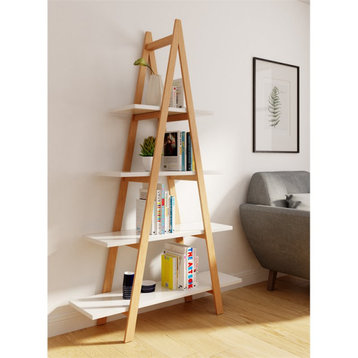 Universal Expert Abacus Ladder Bookshelf Modern Oak and White
