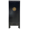 Chinese Black Lacquer Moon Face Slim Narrow Tall Storage Cabinet Hcs7328