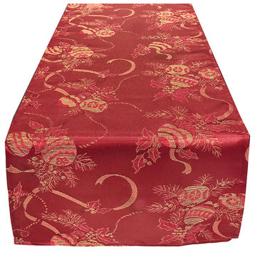 Royal De Noel Holiday Design Jacquard Table Runner, Red, 16"x72"