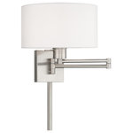 Livex Lighting - Livex Lighting Brushed Nickel 1-Light Swing Arm Wall Lamp - Add this versatile swing arm wall lamp bedside or above a favorite reading chair to enjoy more light where you need it. The brushed nickel finish is transitional while the off-white fabric shade offers subtle texture.