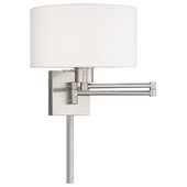 White Linen Antique Brass Swing Arm Plug-In Wall Lamp with Cord Cover -  #17A72