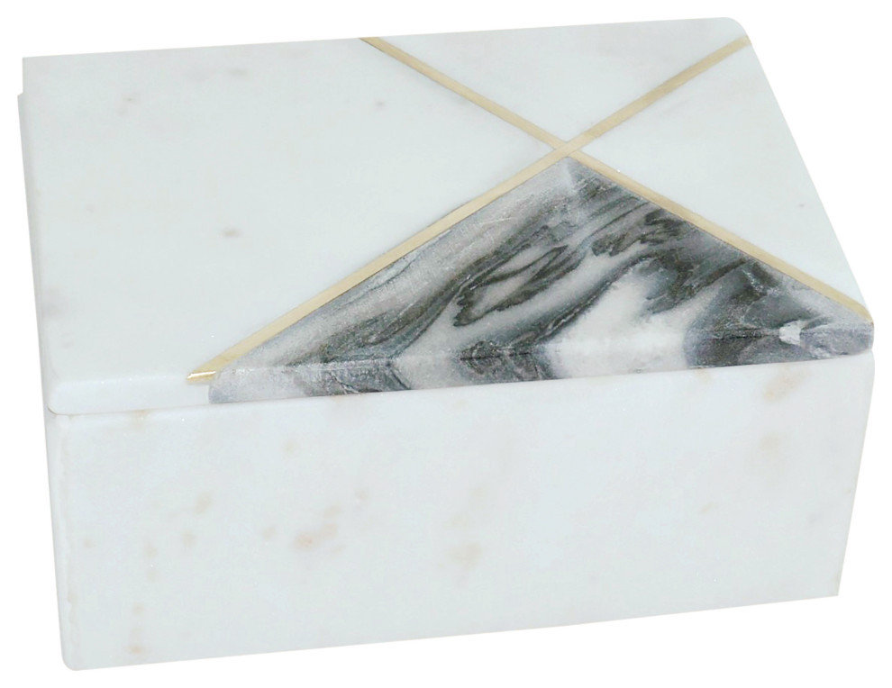 Marble, 7x5 Rectangular Box Brass Inlay, White - Contemporary ...