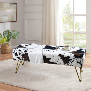 Cows Flowers Rectangle Ottoman, Cow, 46x16x17
