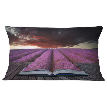 Book Open To Lavender Field Floral Throw Pillow, 12"x20"