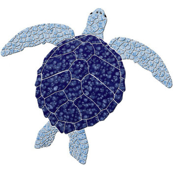 Sea Turtle 2 Ceramic Swimming Pool Mosaic 25"x23", Blue