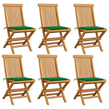vidaXL Patio Chairs 6 Pcs Folding Chair with Green Cushions Solid Wood Teak