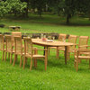 11-Piece Outdoor Teak Dining Set: 94" Oval Ext. Table, 10 Mas Stacking Arm Chair