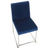 High Back Fuji Dining Chair, Stainless Steel/Blue Velvet, Set of 2