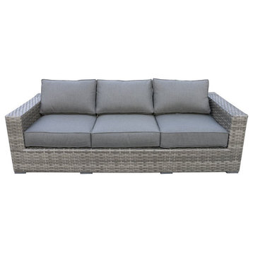 Bali Silver/Gray Two-Tone Wicker Sofa in Charcoal Gray Cushion