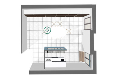 3D. Rénovation de bureaux professionnel : salle de réunion      et coin kitchene