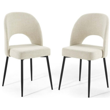 Pemberly Row 33.5"H Fabric Dining Side Chair in Black and Beige (Set of 2)