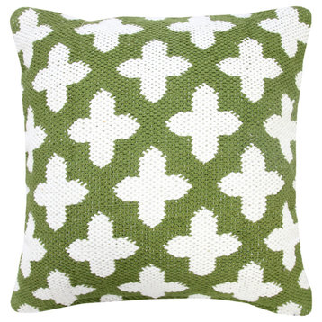 Ox Bay Machine-Made Green/White Trellis Cotton Blend Pillow Cover, 20"x20"