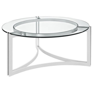 Hawthorne Collection Round Glass Top Coffee Table in Silver