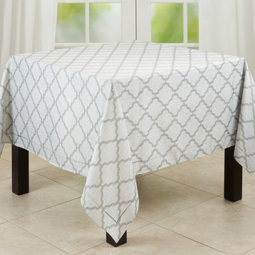 Tablecloth With Laser-Cut Hemstitch Design, Grey, 70"x70"