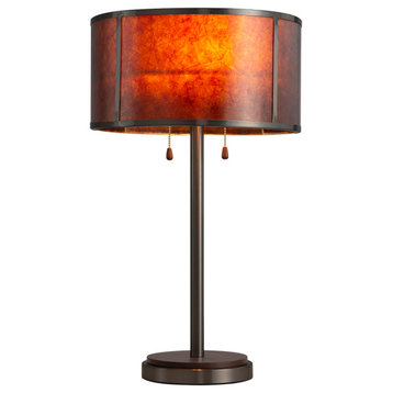 Layers Natural Mica Table Lamp - 25", Charcoal Grey Wood, Dual Pull Chair Switch
