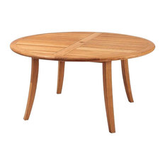 5-Piece Outdoor Teak Dining Set, 52" Round Table, 4 Wave Stacking Arm Chairs