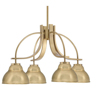 Cavella Chandelier 4 Light New Age Brass Finish, 7" New Age Brass Metal Shades