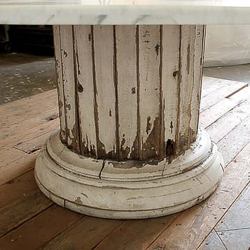Antique Column Pedestal Dining Table Original Paint Calcutta Gold Marble Top