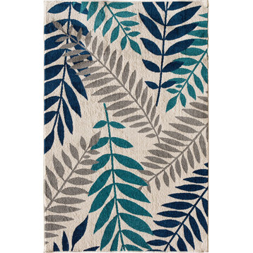 Terrace Tropic Rug, Snow and Sapphire, 5' X 7'3"