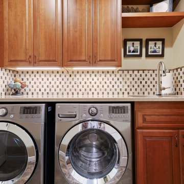 CUSTOM CABINETS, QUARTZ COUNTER & UNDER-CABINET W/D & LARGE SPLASH
