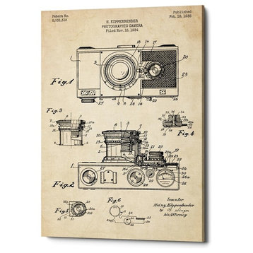Epic Graffiti "Camera, 1936 Blueprint Patent Parchment" Giclee Canvas, 26"x40"