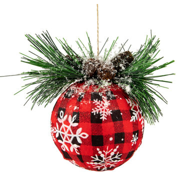 7" Black and Red Plaid Snowflake Christmas Pinecone Ornament
