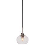 Toltec Lighting - Paramount Mini Pendant, Matte Black & Brushed Nickel, 7" Clear Bubble - Enhance your space with the Paramount 1-Light Mini Pendant. Installation is a breeze - simply connect it to a 120 volt power supply and enjoy. Achieve the perfect ambiance with its dimmable lighting feature (dimmer not included). This pendant is energy-efficient and LED-compatible, providing you with long-lasting illumination. It offers versatile lighting options, as it is compatible with standard medium base bulbs. The pendant's streamlined design, along with its durable glass shade, ensures even and delightful diffusion of light. Choose from multiple finish, color, and glass size variations to find the perfect match for your decor.