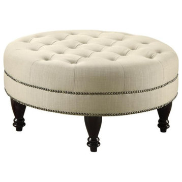 Upholstered Round Cocktail Ottoman, Oatmeal