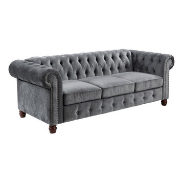 Lexicon Welwyn Velvet Chesterfield Sofa in Dark Gray